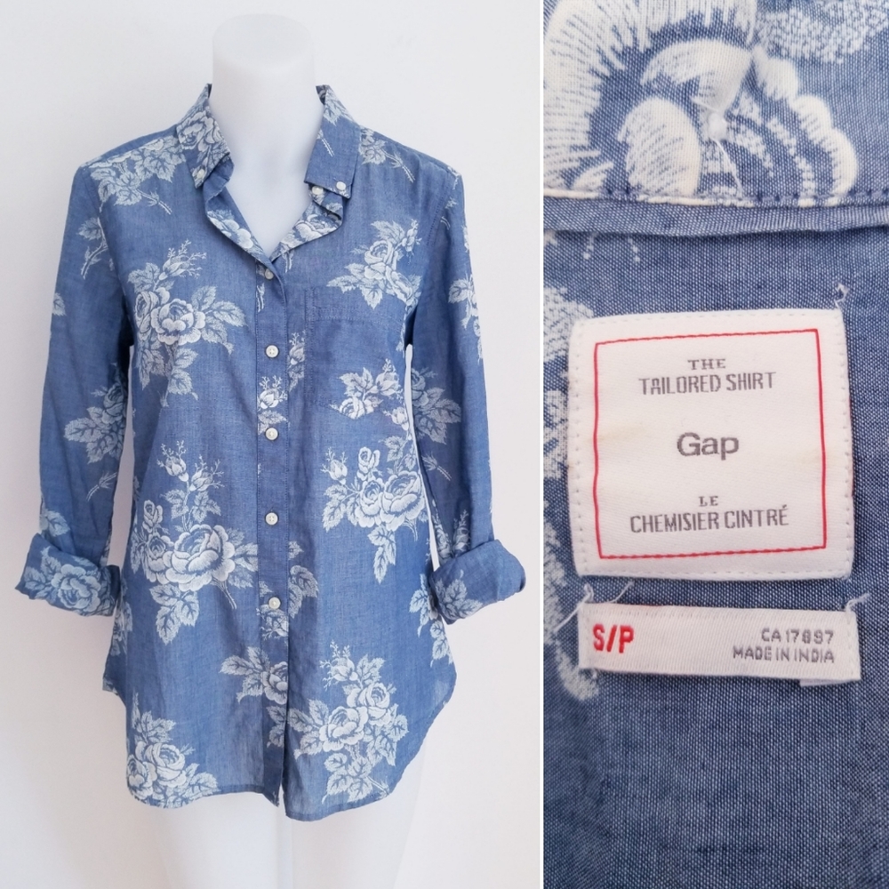 GAP Floral Chambray Tailored Shirt, Small